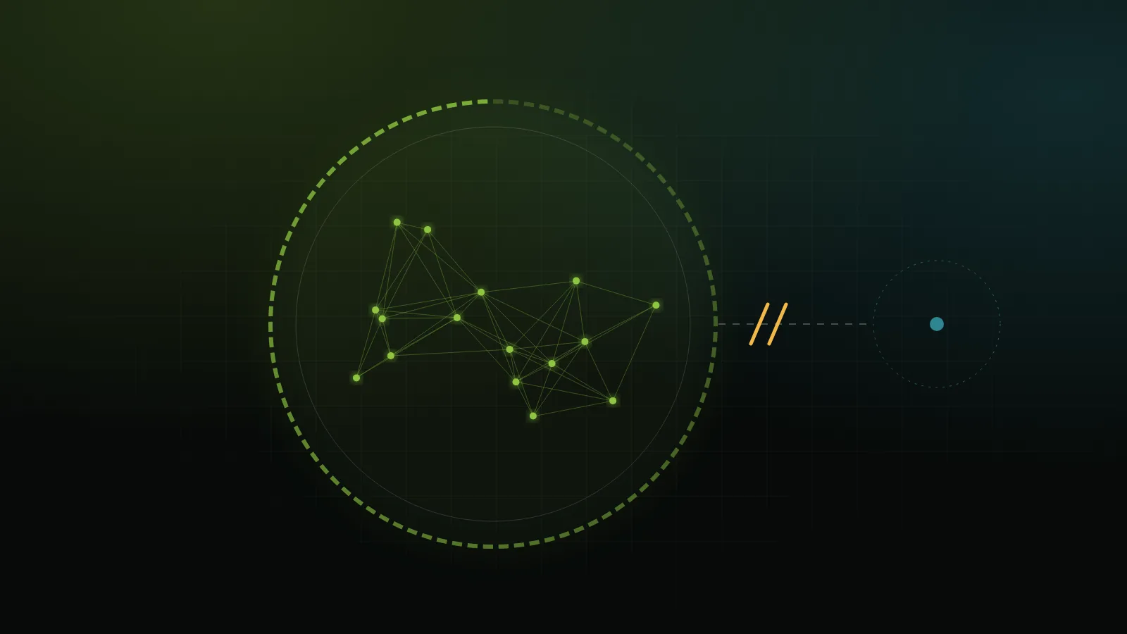 Abstract illustration of a self-contained control network with its outside links cut, still running on its own